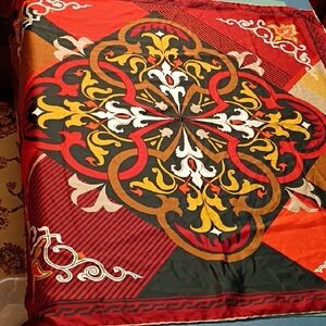 Elegant Multicolor Sunway Vintage Scarf Rolled Hem Red Orange Brown Gold Colors